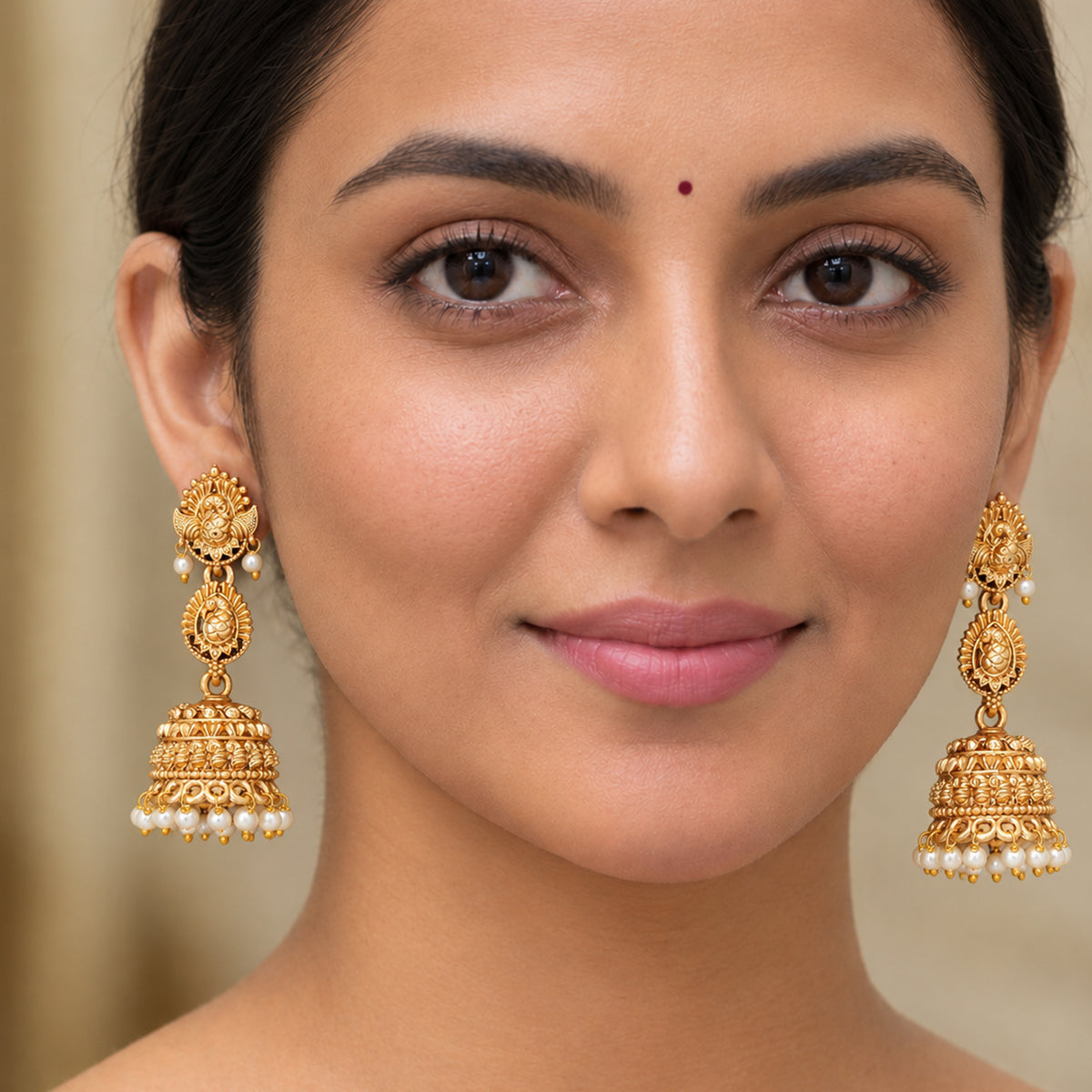 Js Fashion Traditional Peacock Motif Antique Jhumka Earrings