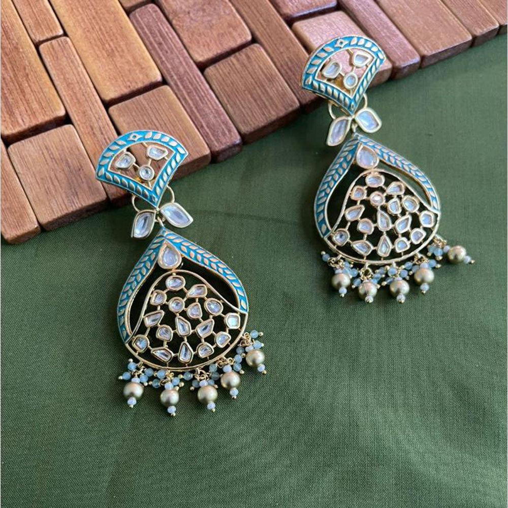 Arham Premium Gold Plated Designer Heavy Polki Kundan Beads Meenakari Dangler Earrings