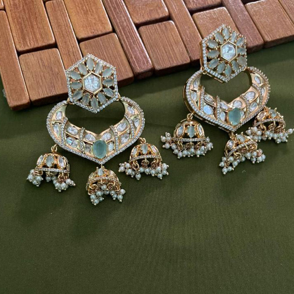 Arham Premium Gold Plated Designer Heavy Polki Kundan Beads Jhumki Earrings