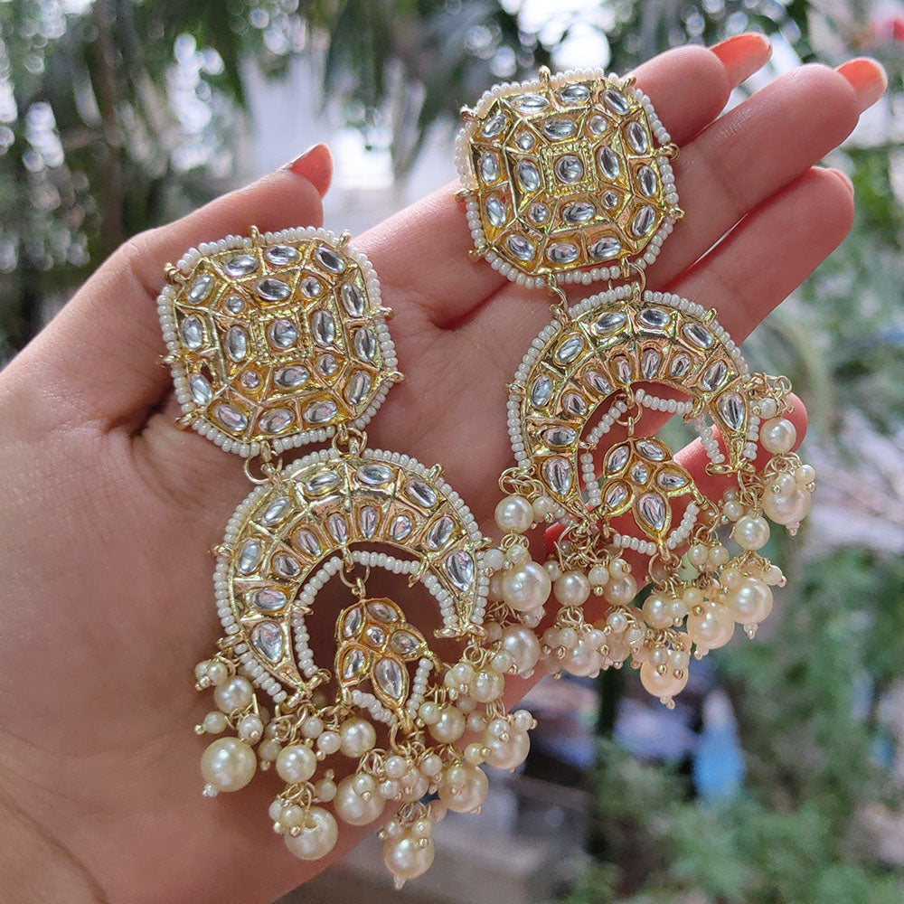 Knigght angel Gold Plated Kundan And Pearl Dangler Earrings