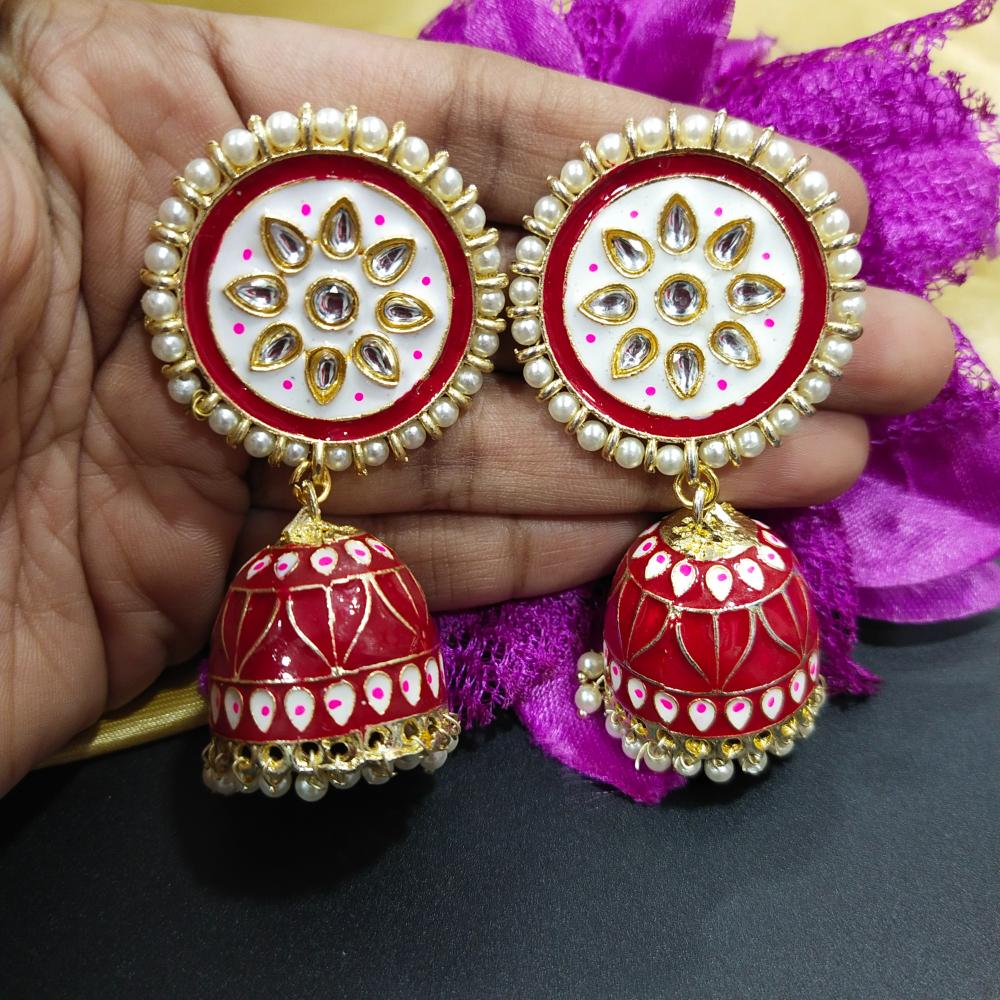 Knigght angel Gold Plated Kundan And Pearl Jhumki Earrings