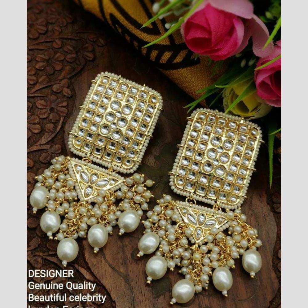 Knigght angel Gold Plated Kundan And Beads Dangler Earrings