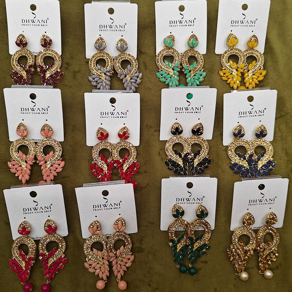 Dhwani Elegant Pota Stone And Pearl Dangler Earrings- (Pack of 12)