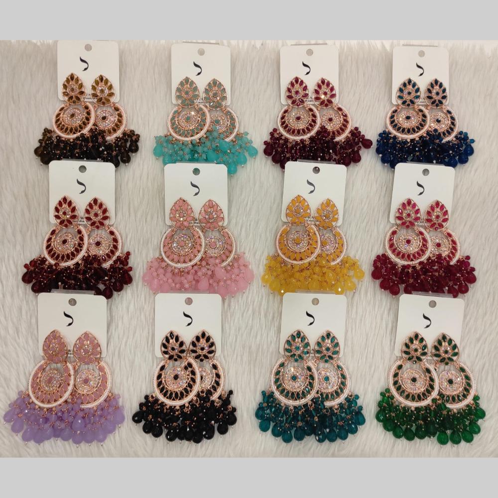 Dhwani Sparkling Austrian Stone Dangler Earrings with Beads (Pack of 12)