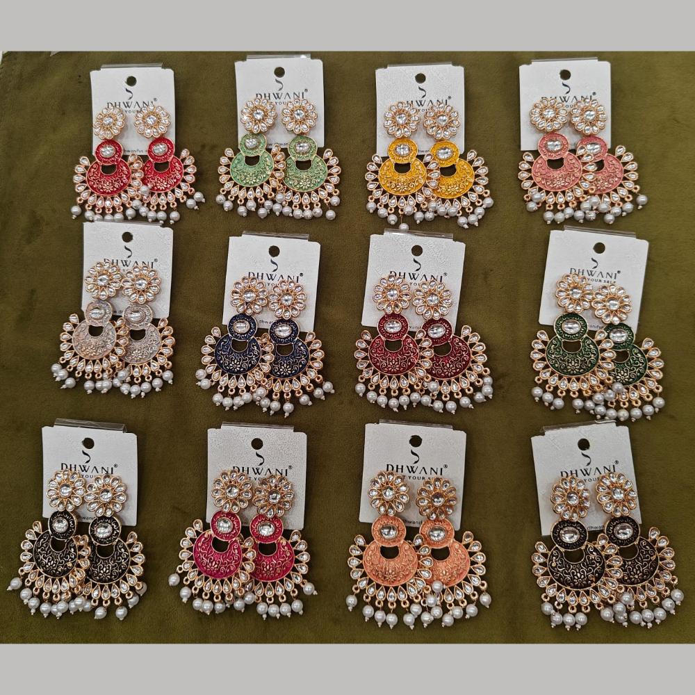 Dhwani Trendy Kundan Stone And Pearl Meenakari Dangler Earrings