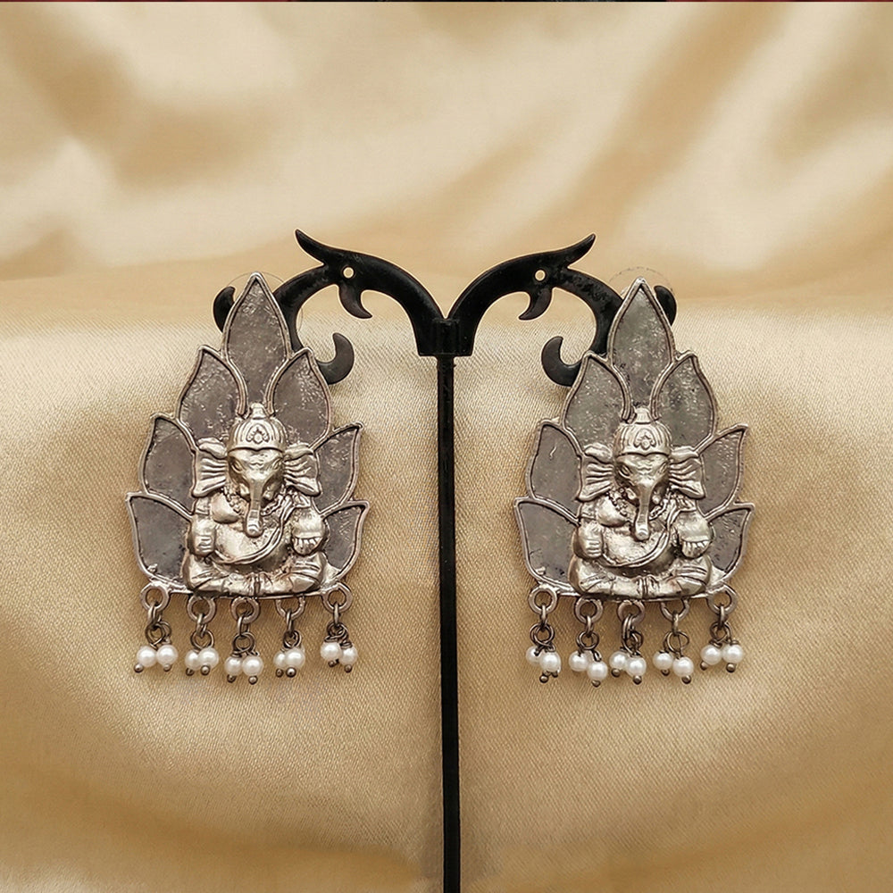 Js Fashion Leaf Design Ganesha Clustered Pearl Oxidised Jewellery Fancy Style Oxidised Long Earring