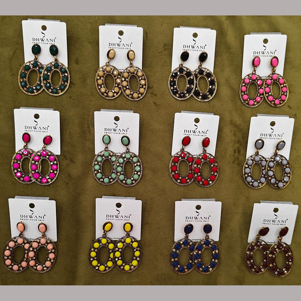 Dhwani Elegant Pota Stone And Pearl Dangler Earrings- (Pack of 12)
