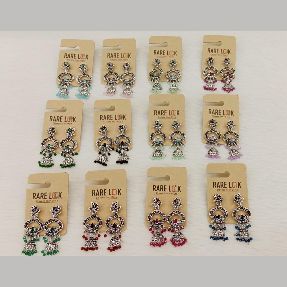 Dhwani Vintage Oxidised Pota Stone And Pearl Jhumki Earrings