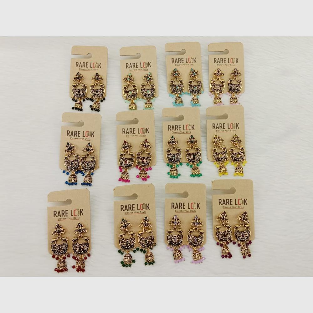 Dhwani Trendy Pota Stone And Pearl Jhumki Earrings (Pack of 12)