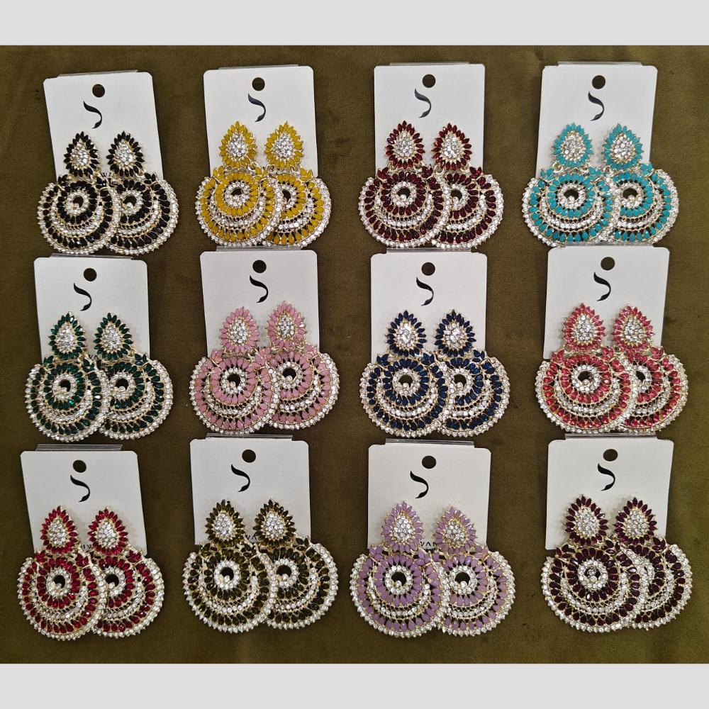 Dhwani Premium Crystal Stone Dangler Earrings (Pack of 12)