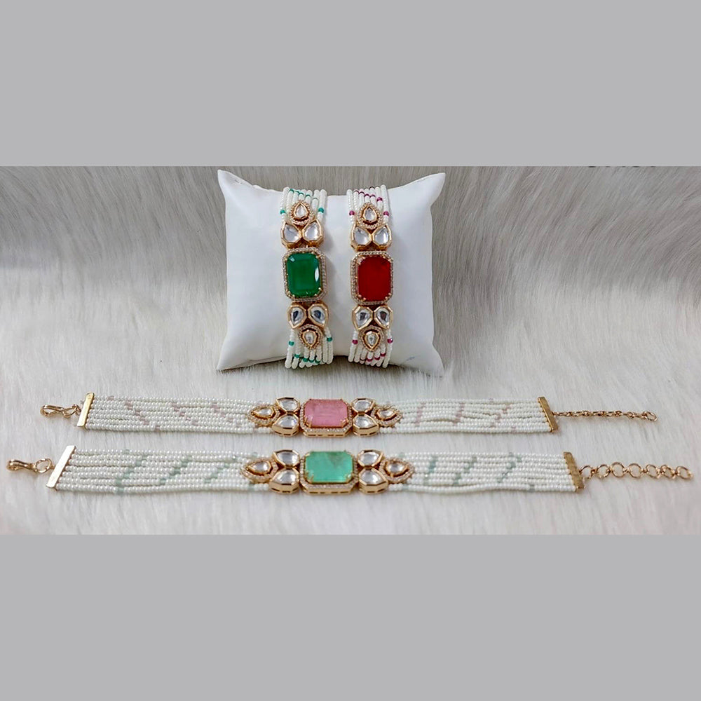 JewelTreeTz Gold Plated Elegant Doublet Stone And Uncut Polki Bracelet