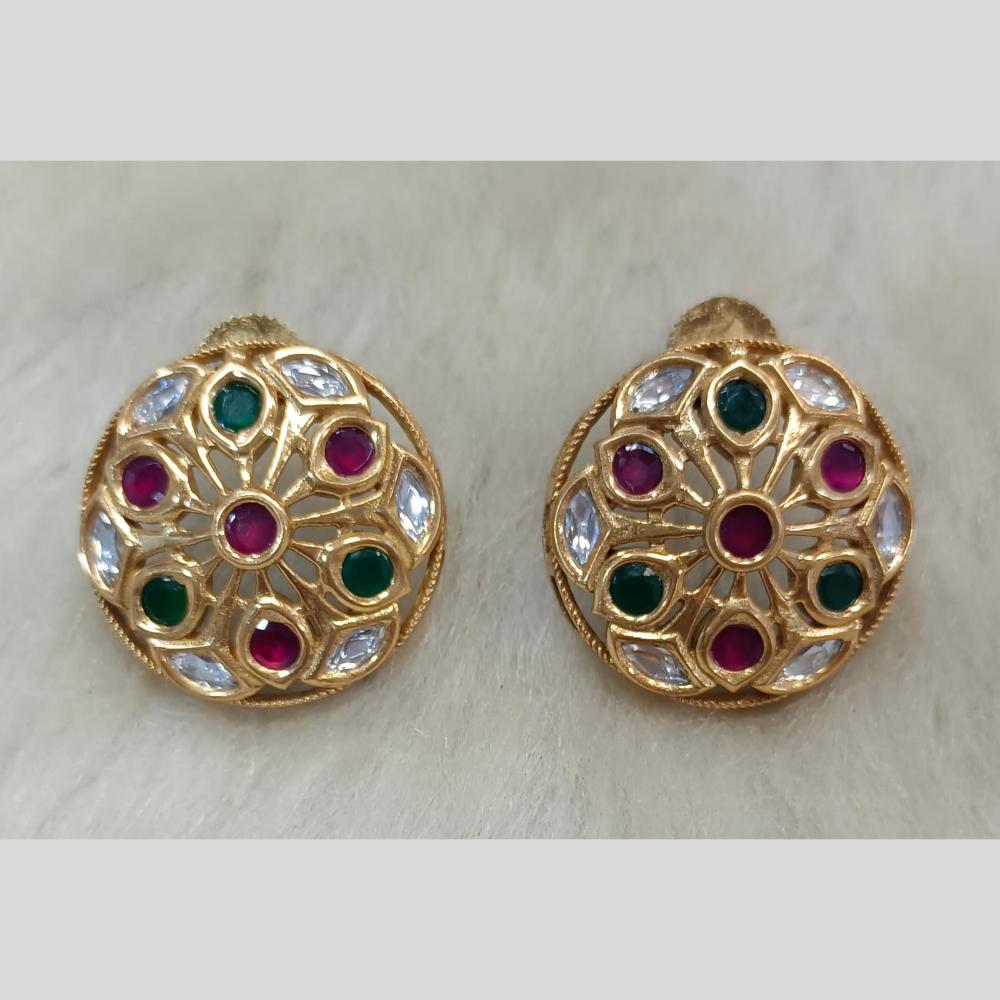 Tarangavi Gold Plated Polki Kundan Stud Earrings