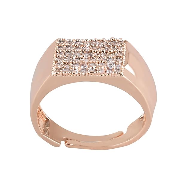 Etnico Stylish Rose Gold Plated Cubic Zirconia American Diamond Adjustable Finger Ring For Men & Boys (FL235RG)