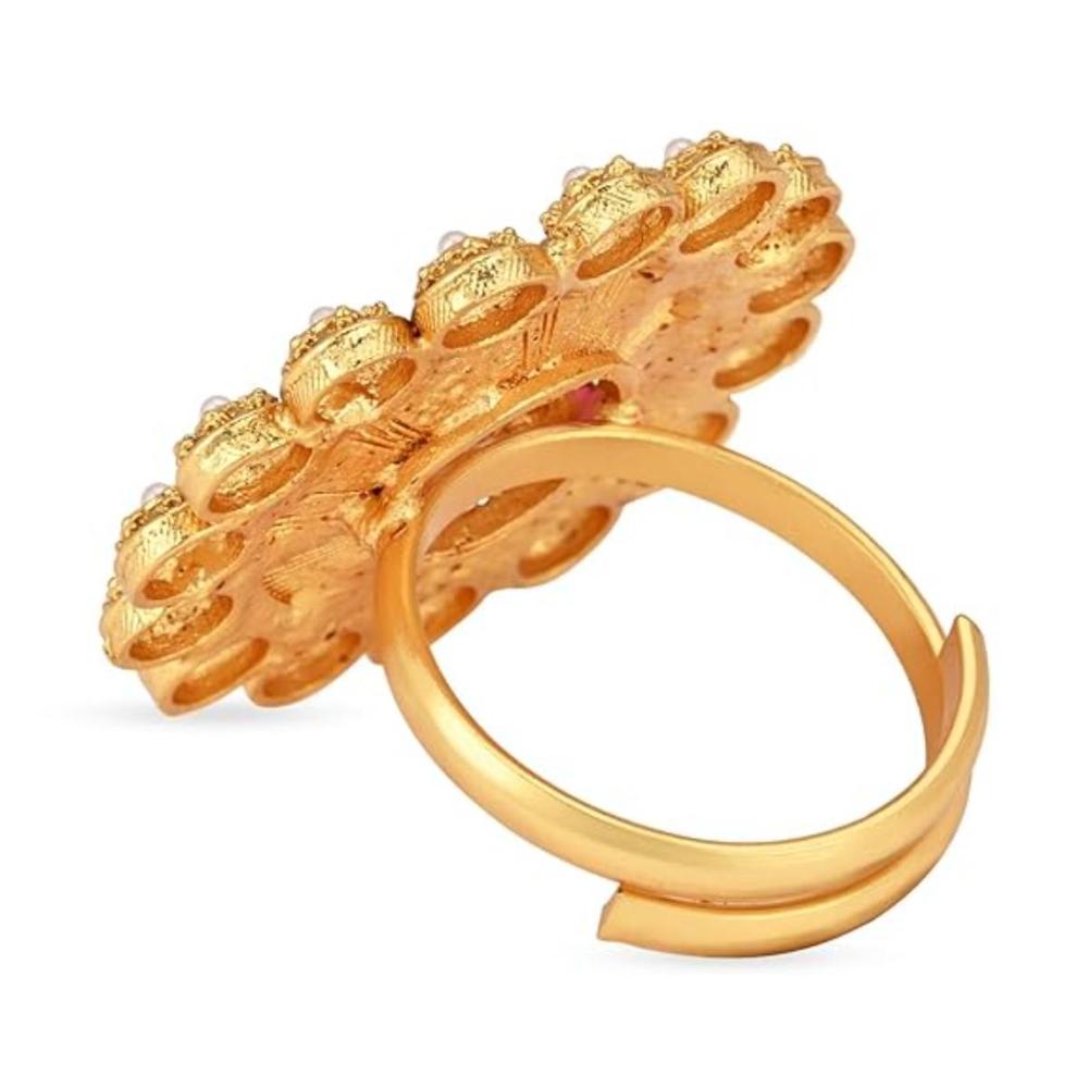 Etnico Gold Plated Traditional Meenakari Floral Design Brass Adjustable Finger Ring For Women (FL253)