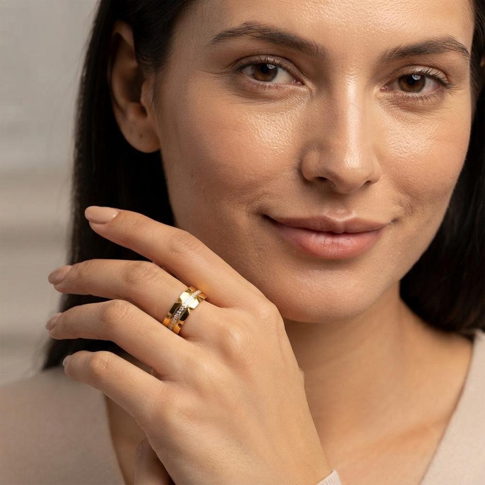 Js Fashion Anti Tarnish Minimalist High Gold Anti Tarnish Stone Finger Ring