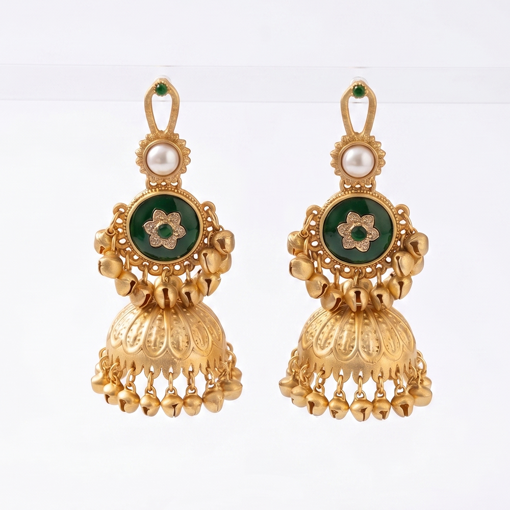 Wearhouse Fashion Classy Pota Stone And Pearl Jhumki Earrings