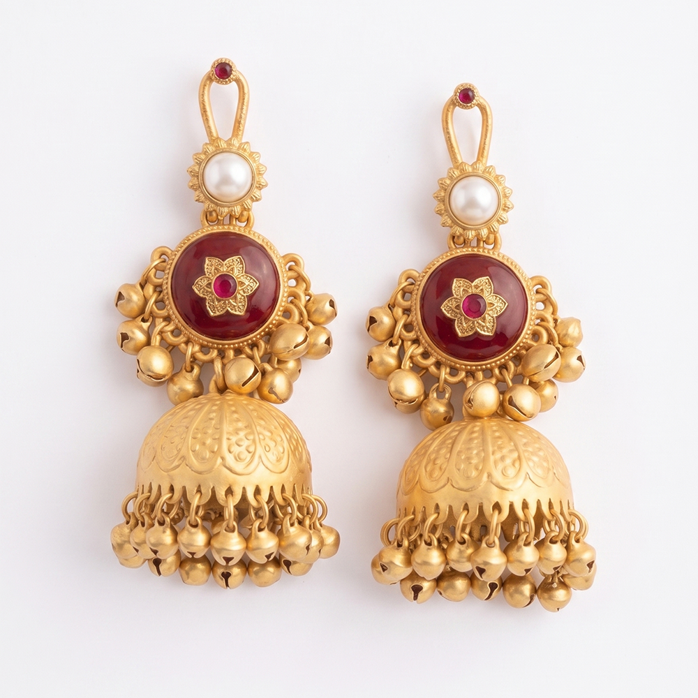 Wearhouse Fashion Classy Pota Stone And Pearl Jhumki Earrings