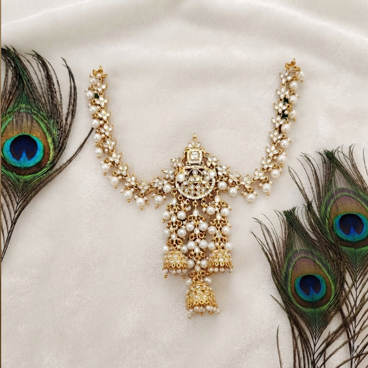 Js Fashion Kundan Jewellery Design High Gold Polish Fancy Clustered Pearl Hair Accessories