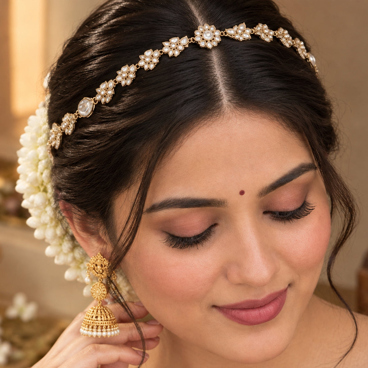 Js Fashion Elegant Mehendi Kundan Hair Accessory Floral Design For Women