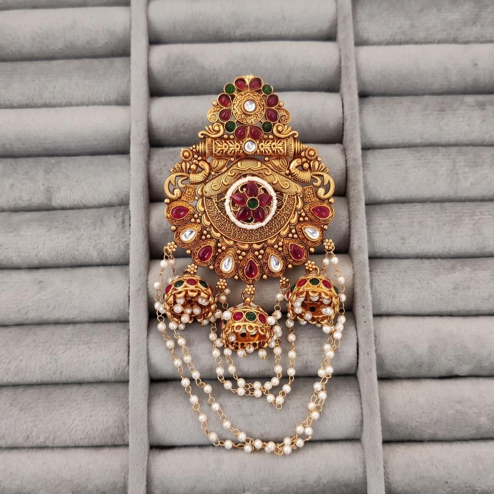 Js Fashion High Gold Antique Floral Juda Pin with Pearl