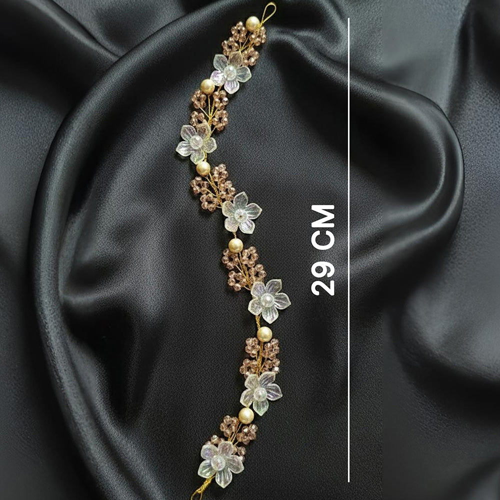 Js Fashion Pack Of 1 Bridal Pearl Floral Hair Vine for Women & Girl | Crystal Bridal Headpiece with Gold Wire | Wedding Bun & Updo Accessory | Handmade Pearl Crystal Hair Vine for Brides & Bridesmaids