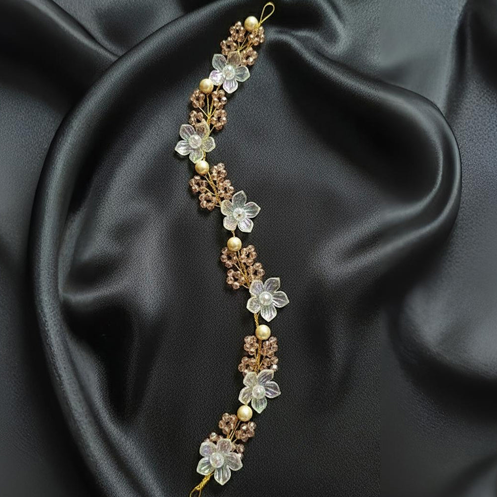 Js Fashion Pack Of 1 Bridal Pearl Floral Hair Vine for Women & Girl | Crystal Bridal Headpiece with Gold Wire | Wedding Bun & Updo Accessory | Handmade Pearl Crystal Hair Vine for Brides & Bridesmaids
