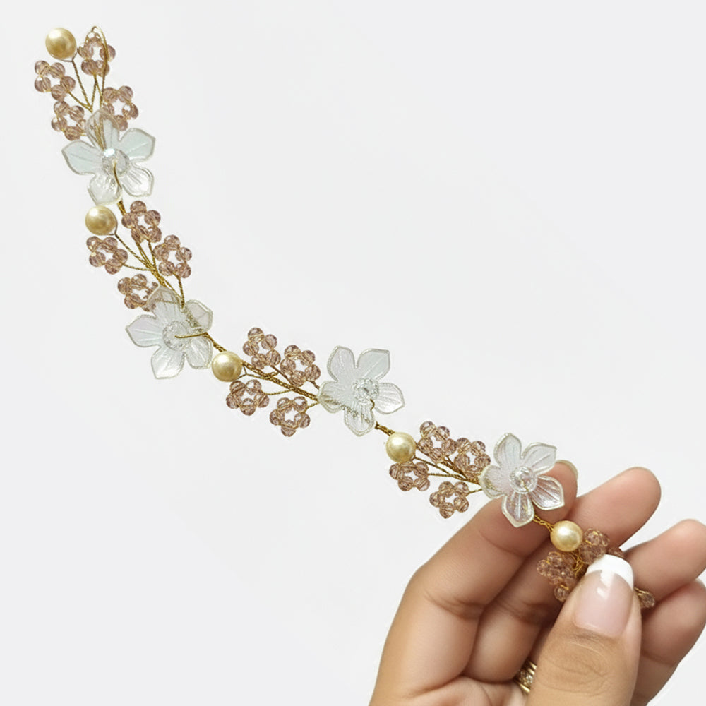 Js Fashion Pack Of 1 Bridal Pearl Floral Hair Vine for Women & Girl | Crystal Bridal Headpiece with Gold Wire | Wedding Bun & Updo Accessory | Handmade Pearl Crystal Hair Vine for Brides & Bridesmaids