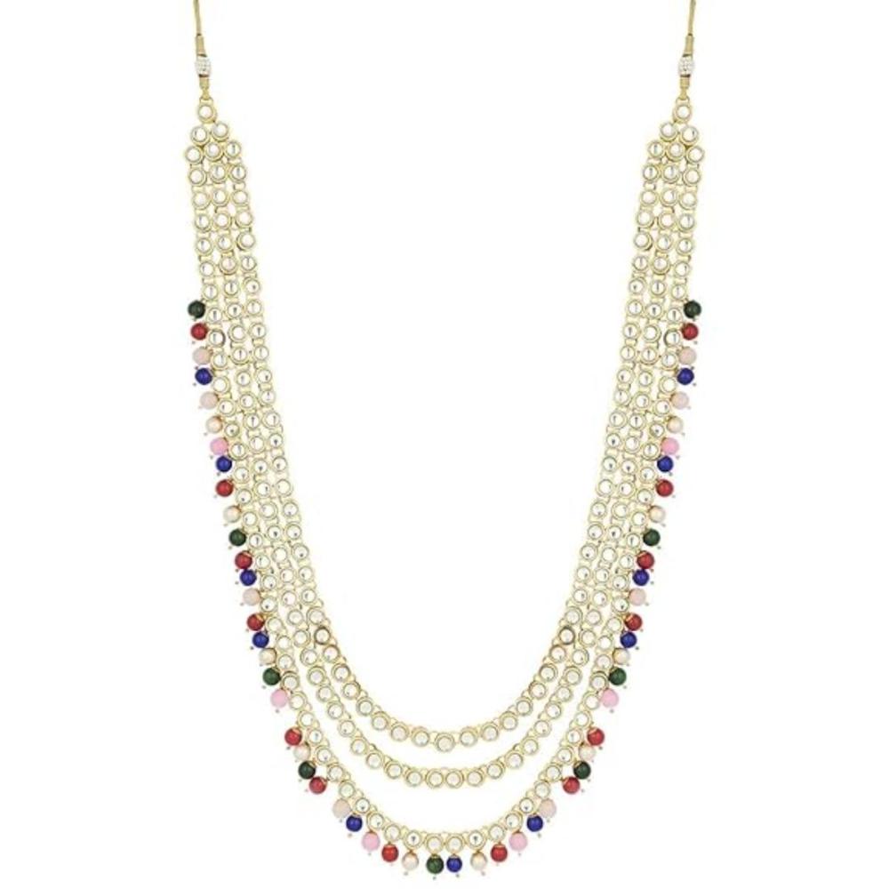 Etnico Traditional 18K Gold Plated Kundan & Pearl Studded Bridal Choker Necklace Jewellery Set With Earrings & Maang Tikka for Women(IJ325Mul)