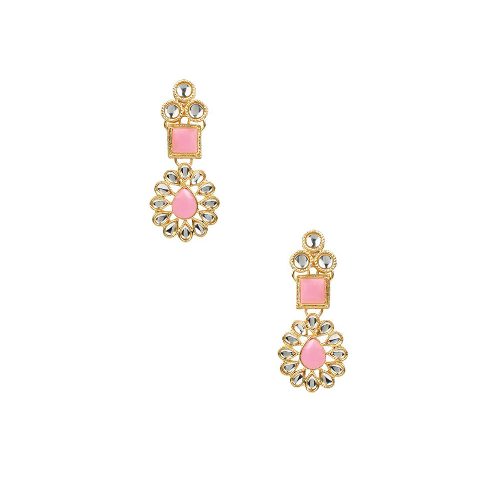 Etnico Gold Plated Traditional Kundan Necklace Jewellery Set with Earrings & Maang Tikka for Women (IJ357Pi)