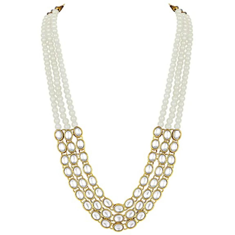 Etnico Gold Plated Traditional Stunning White Kundan Studded Layered Pearl Necklace Jewellery Set with Earrings For Women/Girls (IJ376W)