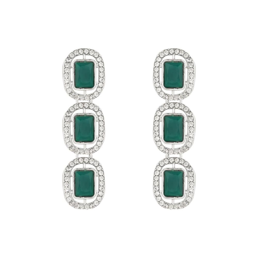 Etnico Silver Plated Traditional Stone Choker Necklace Jewellery With Earring & Maang Tikka Set For Women And Girls (Silver Green)