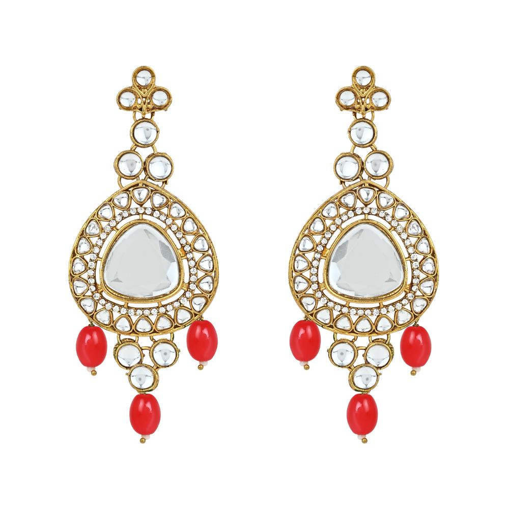 Etnico Gold Plated Traditional Multi Layered Pearl Kundan Bridal Necklace Jewellery with Dangle Earrings & Maang Tikka Set For Women/Girls (IJ387R)