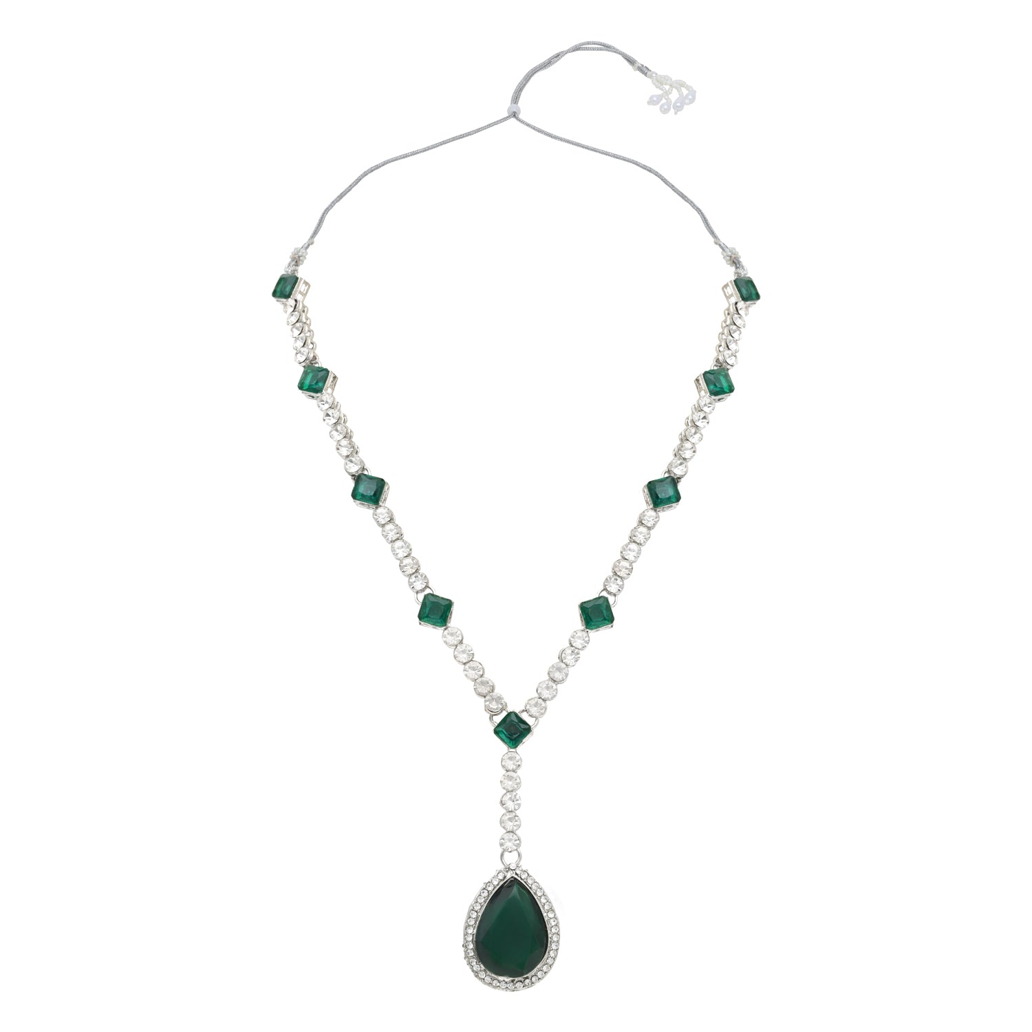 Etnico Silver Plated Crystal Drop Necklace & Earring Set For Women (IJ393) (Green)