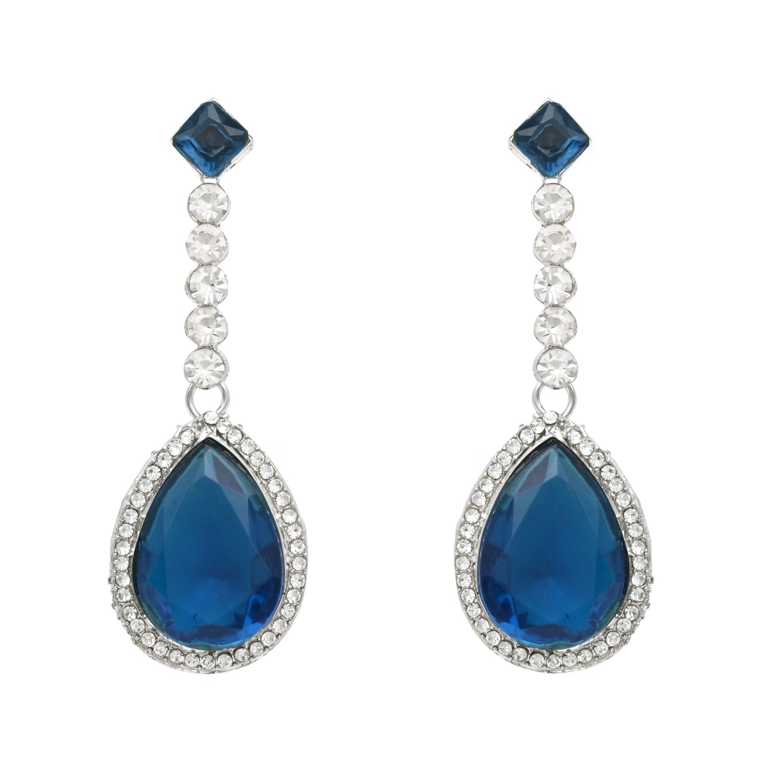 Etnico Silver Plated Stylish Design Crystal Diamond Necklace & Drop Earrings Jewellery Set for Women (IJ393ZMO)