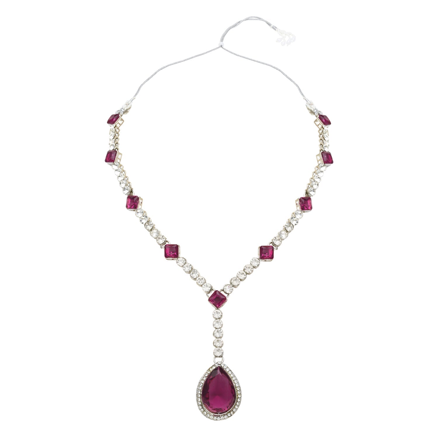 Etnico Silver Plated Crystal Drop Necklace & Earring Set For Women (IJ393) (Wine)