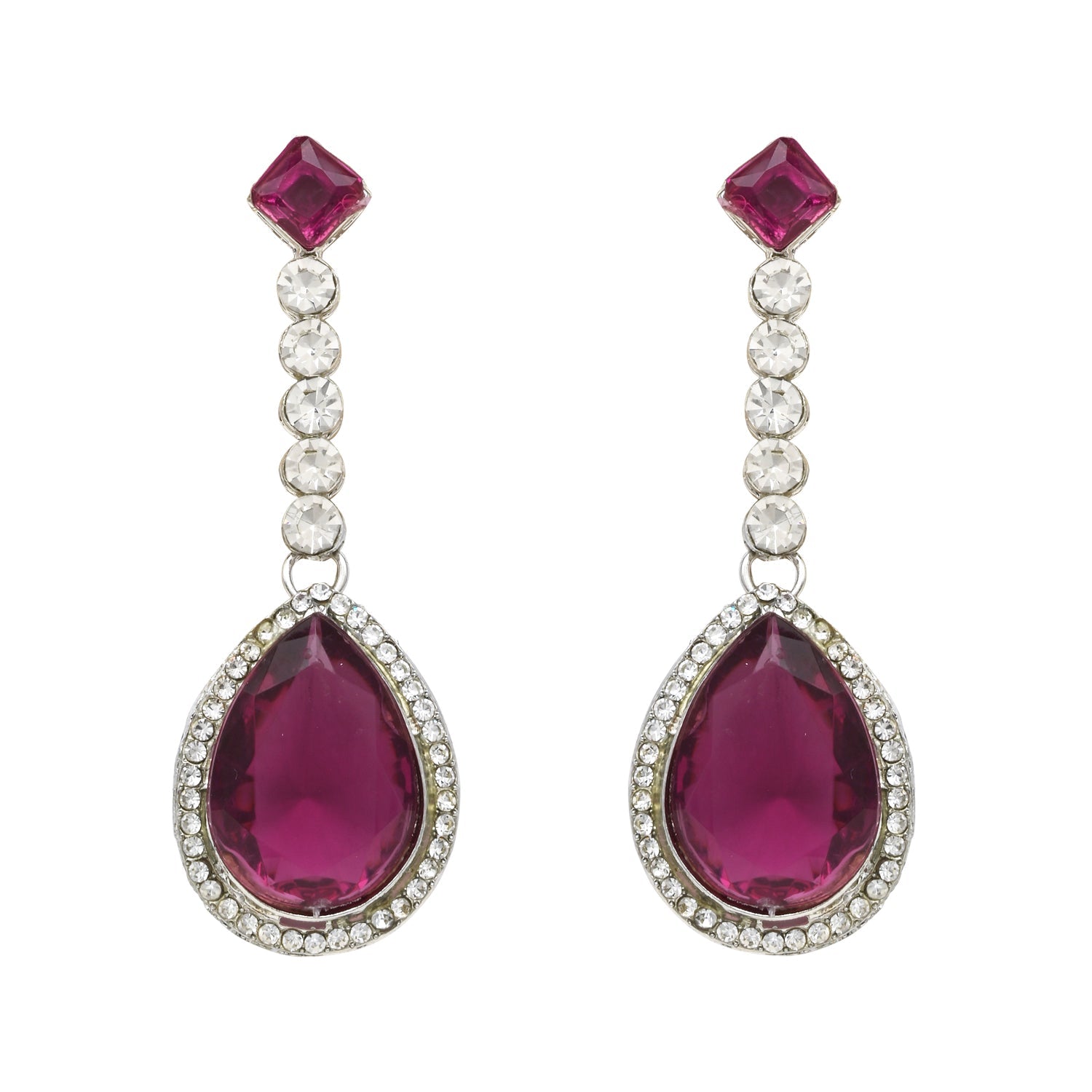 Etnico Silver Plated Crystal Drop Necklace & Earring Set For Women (IJ393) (Wine)