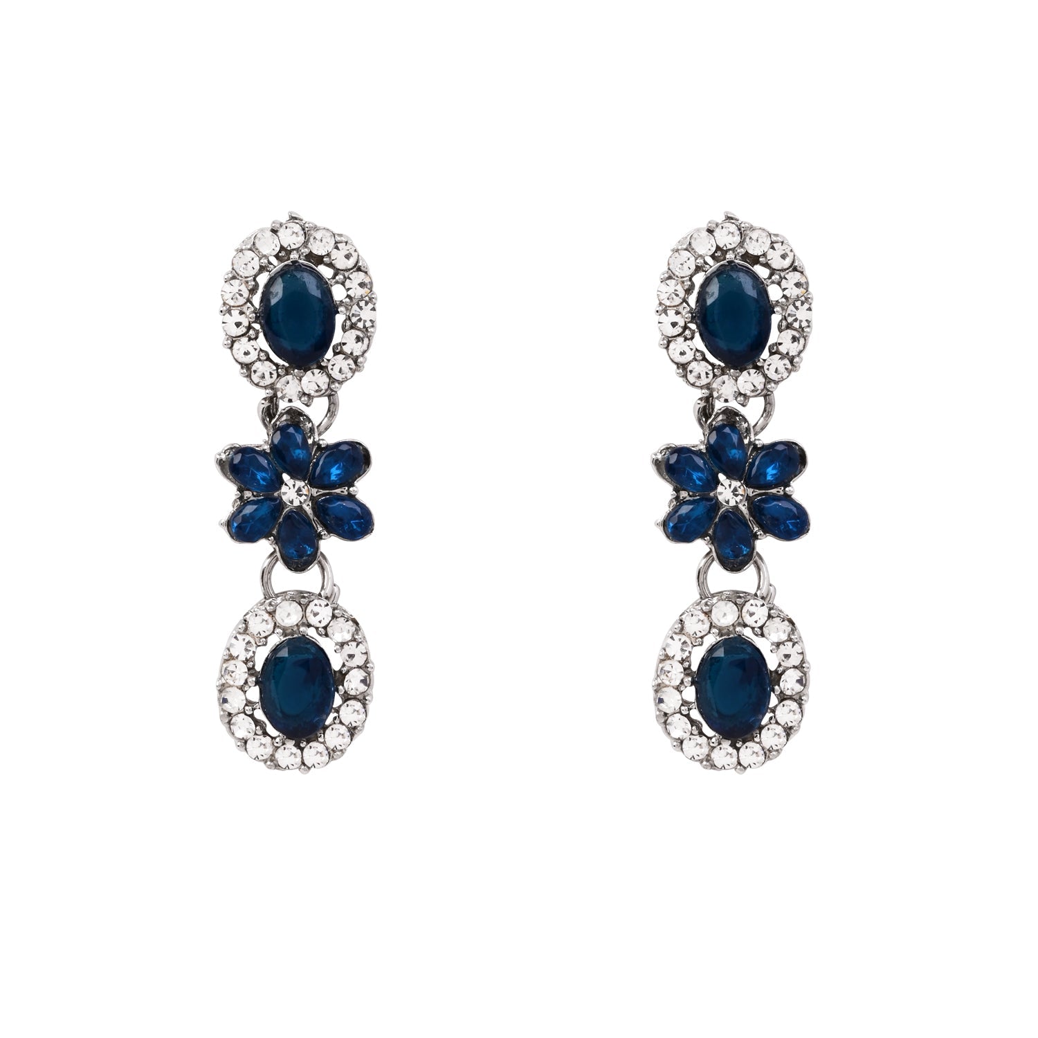 Etnico Silver Plated Traditional Stone Design Necklace Set with Earrings & Maang Tika for Women (IJ398ZBl)