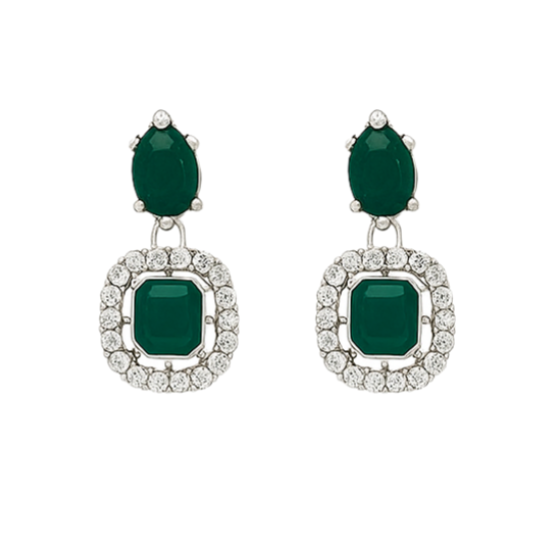 Etnico Silver Plated Traditional Stone Design Necklace Set with Earrings & Maang Tika for Women (IJ399ZG)