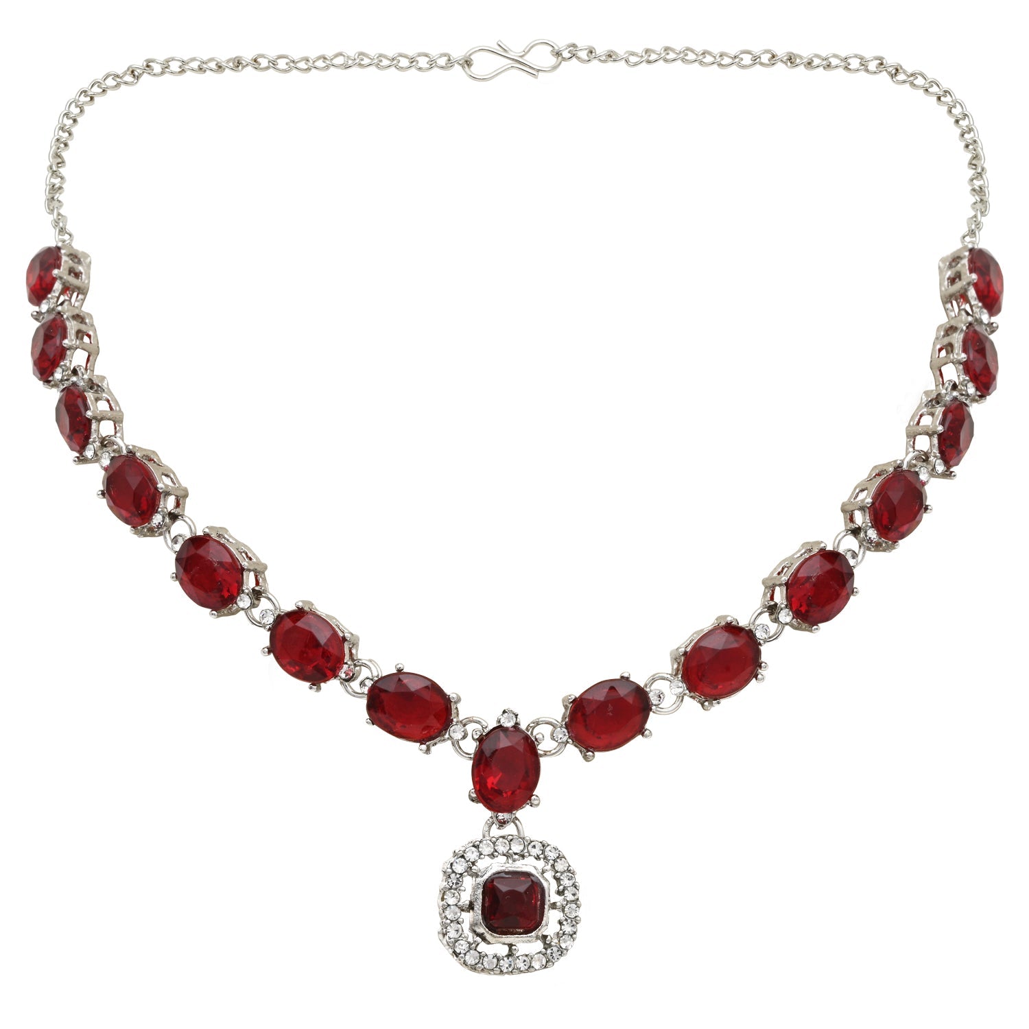 Etnico Silver Plated Stylish Design Crystal Diamond Necklace & Earrings Jewellery Set for Women (IJ399ZM)