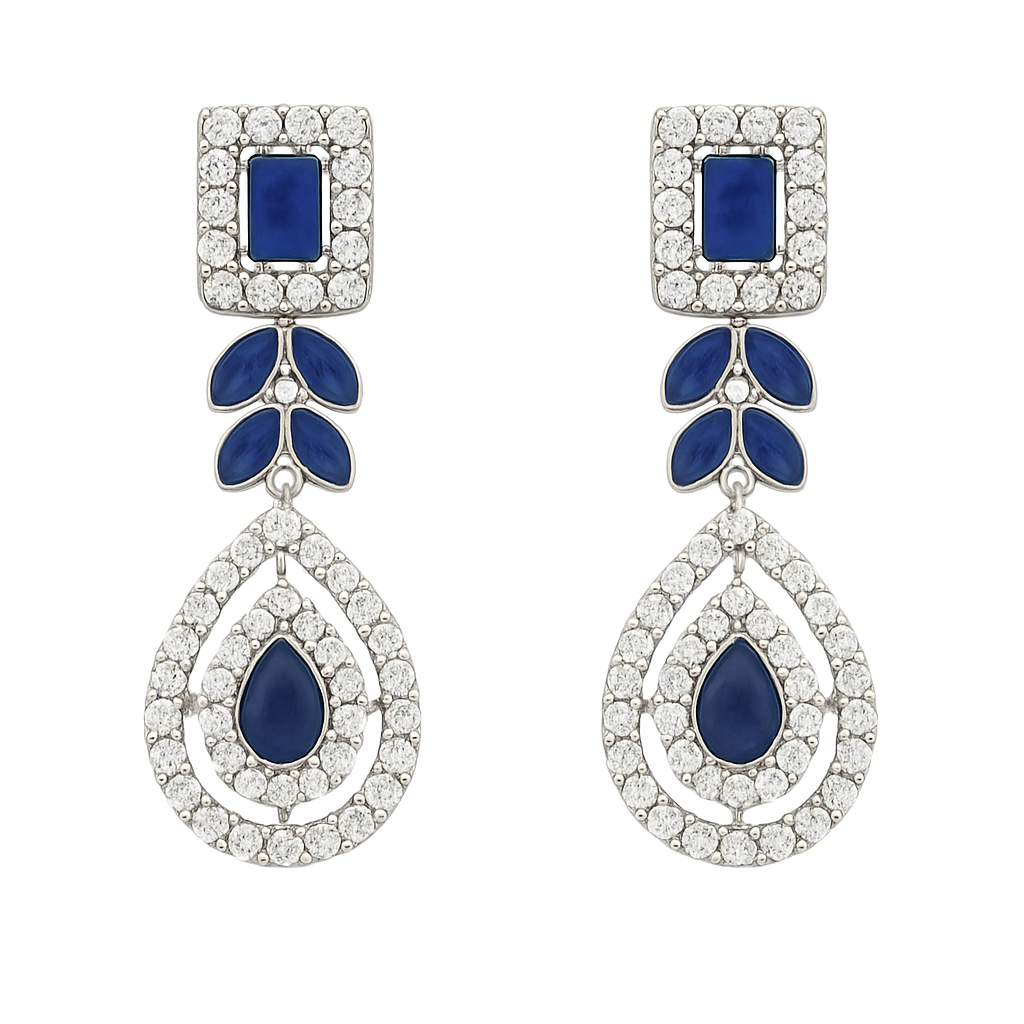 Etnico Silver Plated Elegant Leaf Motif Necklace Set with Earrings & Maang Tika for Women (IJ402ZMo)