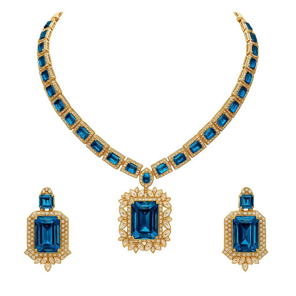 Etnico Gold Plated Classic Square Motif Necklace Set with Earrings for Women (IJ404MO)