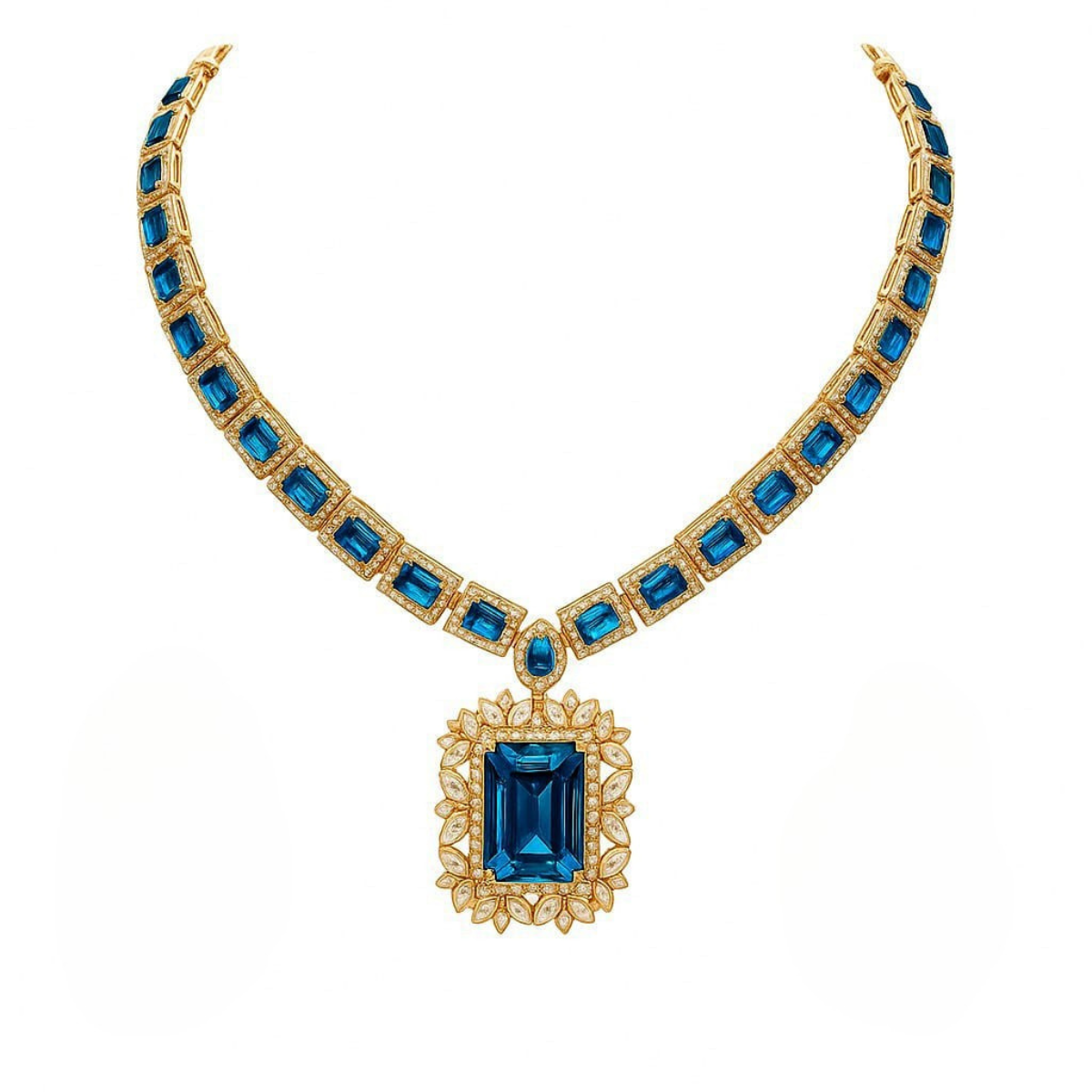 Etnico Gold Plated Classic Square Motif Necklace Set with Earrings for Women (IJ404MO)