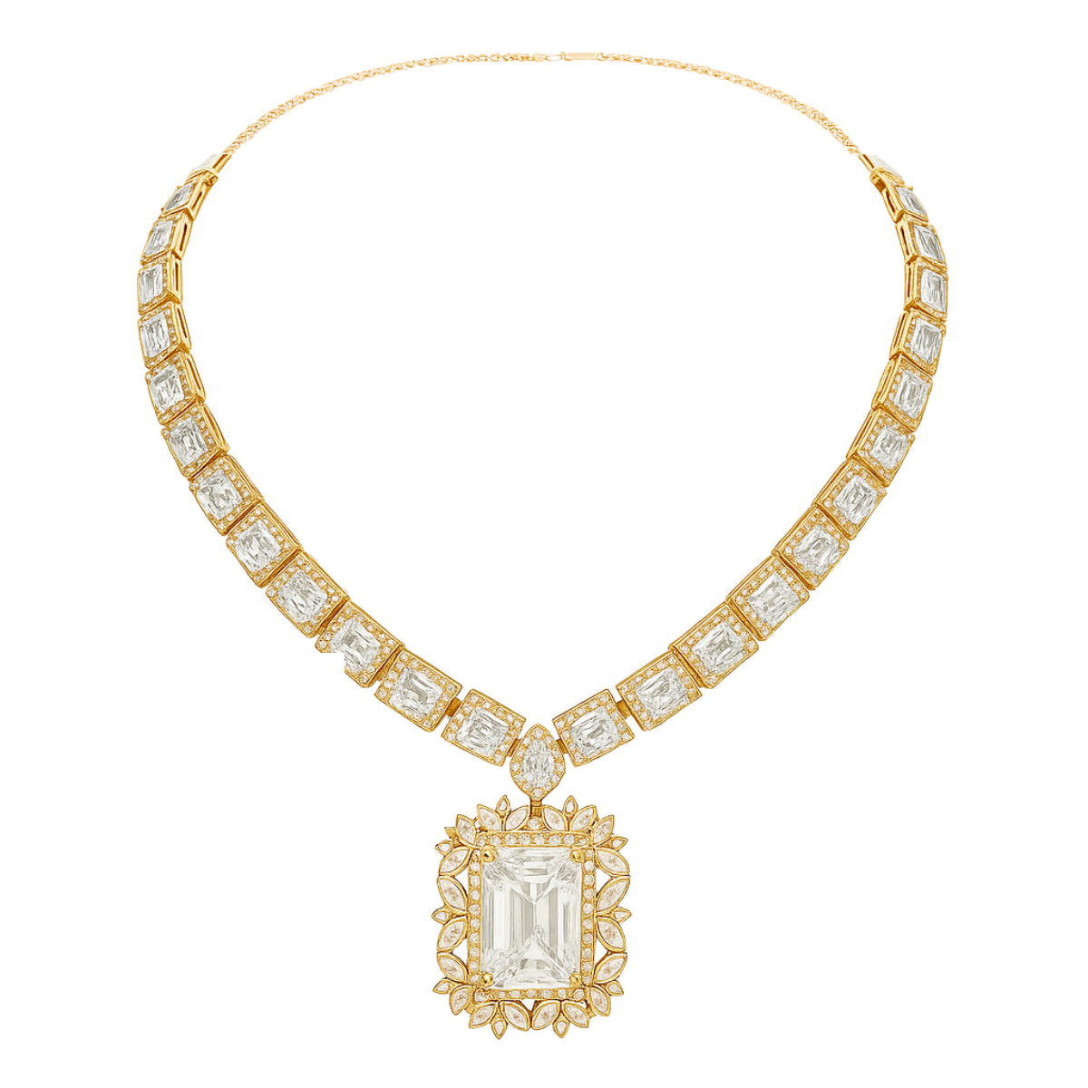 Etnico Gold Plated Classic Square Motif Necklace Set with Earrings for Women (IJ404W)