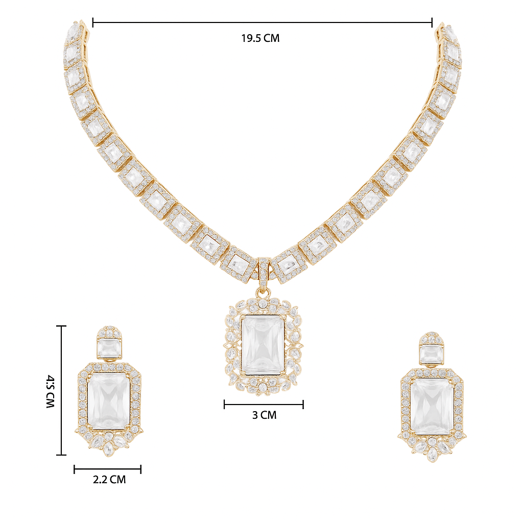 Etnico Gold Plated Classic Square Motif Necklace Set with Earrings for Women (IJ404W)