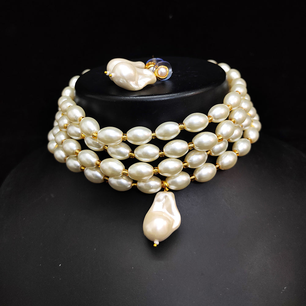Knigght angel Gold Plated Pearl Choker Necklace Set