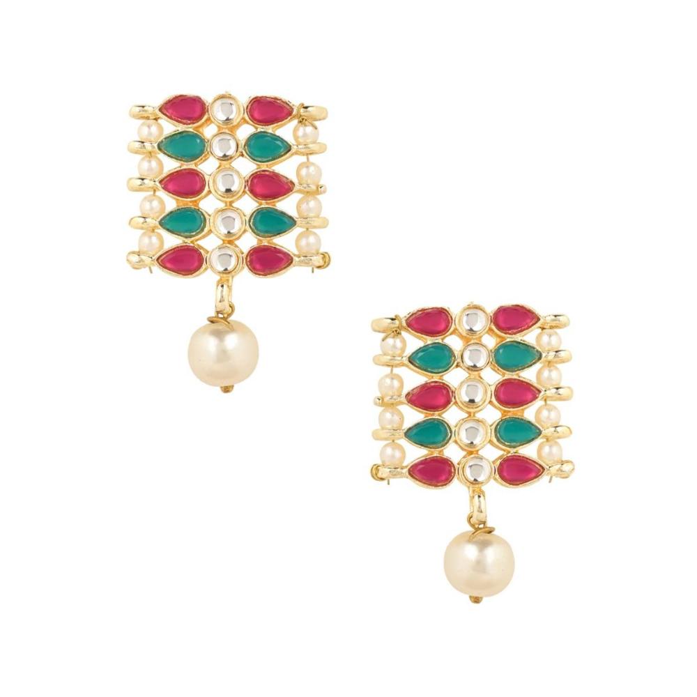 Etnico Gold Plated Traditional Peach Pearl & Kundan Studded Choker Necklace Jewellery Set For Women/Girls (K7209QG)