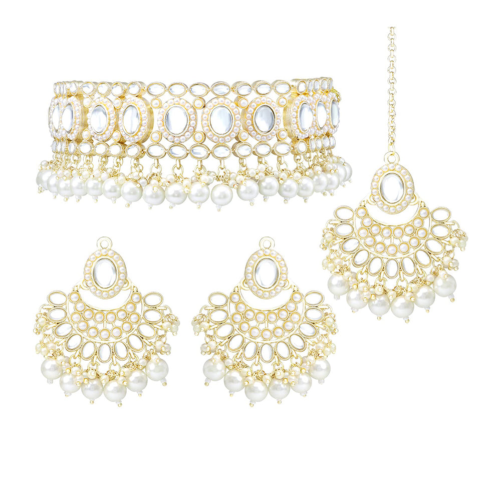 Etnico Gold Plated Traditional Kundan Choker Necklace Set Gift for Women & Girls(K7228W)