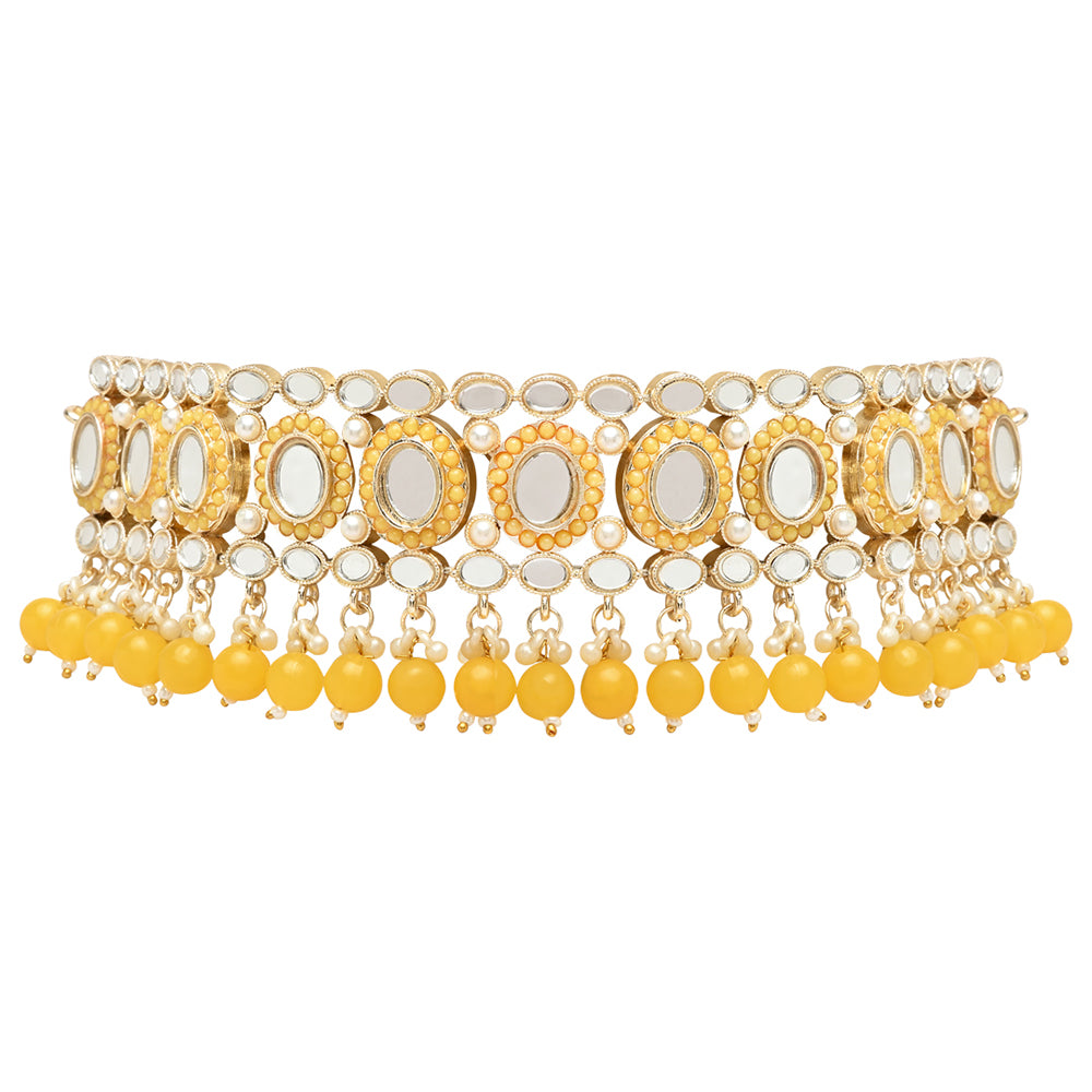 Etnico Gold Plated Traditional Kundan & Pearls Choker Necklace Set Gift for Women & Girls(K7228Y)