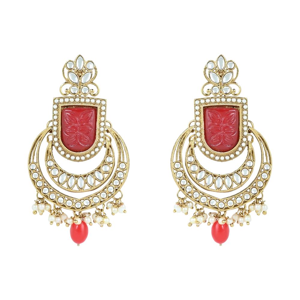 Etnico Gold Plated Traditional Pearl Kundan & Stone Studded Jewellery Necklace Set with Maang Tikka for Women (K7234R)