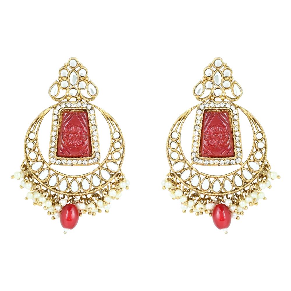 Etnico Gold Plated Traditional Pearl Kundan & Stone Studded Jewellery Necklace Set with Maang Tikka for Women (K7237R)